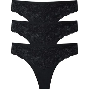 Kalhotky Gréta krajková tanga brazilky 9087 - 3 ks L černá