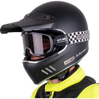 Helma na motorku W-TEC Black Heart Moto přilba Retron s brýlemi Chesster Simple Black - L (59-60)