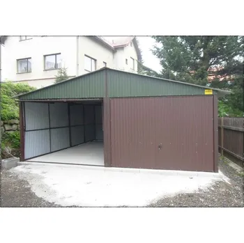 Garážová vrata Plechová dvojgaráž 6x6 m - sedlová střecha - výklopná vrata