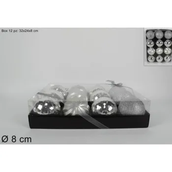 Vánoční dekorace PROHOME - Koule vánoční 8cm stříbrné balení 12ks