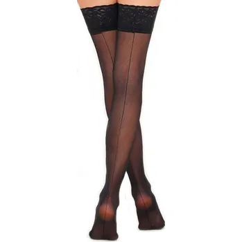 Dámské punčochy Giulia samodržící elastické punčochy se švem a krajkovým lemem 20den nero 3|4