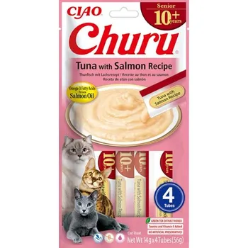 Pamlsek pro kočku Inaba Churu Senior cat snack tuňák & losos 4x 14g