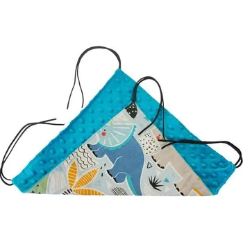 Pelíšek pro psa Pelech dr.savec závěsný M, dinosauři, tyrkysová minky 30x30cm