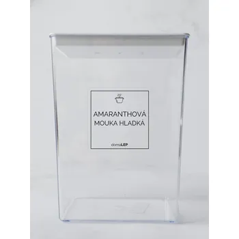 Samolepící etiketa AMARANTHOVÁ MOUKA HLADKÁ – průhledná samolepka na dózu, 5 × 5 cm | DomaLEP