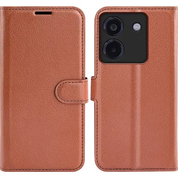 Pouzdro na mobilní telefon Litchi knížkové pouzdro na Xiaomi Poco M7 Pro 5G - hnědé