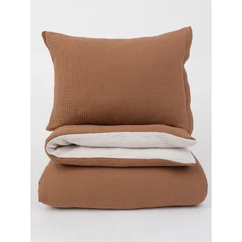 Povlečení Prodloužené mušelínové povlečení Alexia Duo – hnědá/krémová