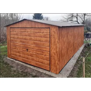 Přístřešek na auto Plechová garáž 3.5×5m - tmavý zlatý dub
