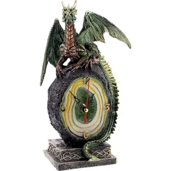 Žertovný předmět Fantasy stolní hodiny - Zelený drak na třpytivém kamenu
