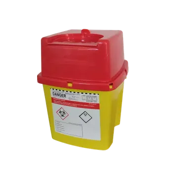 Odpadkový koš NÁDOBA NA MEDICINÁLNÍ ODPAD HRANATÁ 5 L VČETNĚ UZÁVĚRU 188 X 189 X 236 MM (40 KS/KARTON)