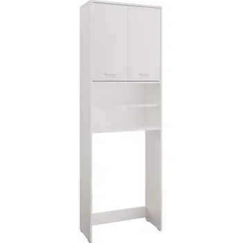 Koupelnový nábytek EBS Skříňka SOFIE (Bílá), Nad Pračku/Sušičku, Vysoká s Dvířky a Otevřenými Policemi, Efektivní Využití Prostoru, 64 x 30,3 x 190 cm barva dřeva: Bílá