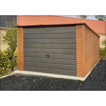 Přístřešek na auto Plechová garáž 3,5x5 m - zlatý dub s grafitovou bránou