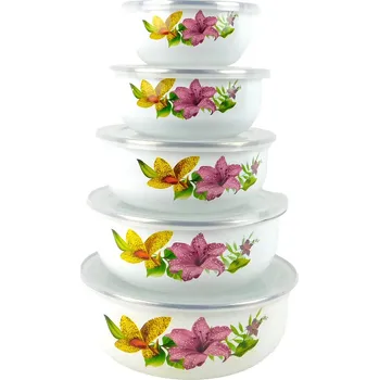 PROHOME - Miska smalt s plastovým víkem sada 5ks