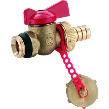 Ventil GIACOMINI R608D kohout 1/2" vypouštěcí kulový, s integrovaným těsněním, s hadicovou vývodkou a zátkou, krátká páčka R608DY053