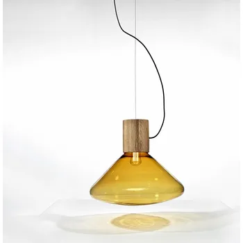 Brokis Závěsné svítidlo Muffins Wood 03B ze dřeva a ručně foukaného skla Barva skla: Šedá kouřová, Povrch montury: Dub evropský - bezbarvý lak, Barva kabelu: Bílá PC00851_041