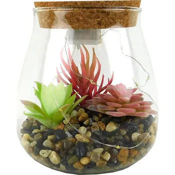 umělá květina PROHOME - Sukulent ve skle 12x8,5x13cm LED