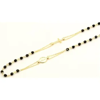 Náhrdelník Náhrdelník růženec ze žlutého zlata s černými kolrálky 42-45 cm ZLNAH219F + DÁREK ZDARMA