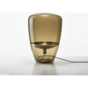 Stojací lampa Brokis Jemná stolní či podlahová lampa ze skla a kovu Balloons Large Barva skla: Šedá kouřová, Povrch montury: Černý matný komaxit, Barva kabelu: Černá PC00858_005