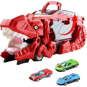 autodráha Náklaďák dinosaurus s dráhou a autíčky červený