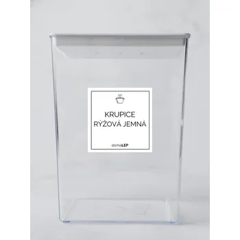 Samolepící etiketa KRUPICE RÝŽOVÁ JEMNÁ– průhledná samolepka na dózu, základní písmo, 5 × 5 cm | DomaLEP