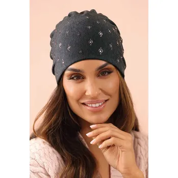 Čepice KRUMLOVANKA Dámská bavlněná čepice s bižuterií W-0634/693 antracitová