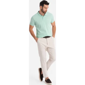 Pánská móda Bavlněná polokošile z piké úpletu - mátová V1 OM-POSS-0103 - XL