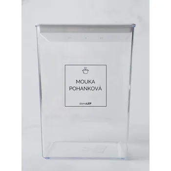 Samolepící etiketa MOUKA POHANKOVÁ – průhledná samolepka na dózu, 5 × 5 cm | DomaLEP