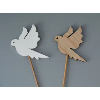 Zápich dřevěné dekorace - HOLUBICE - BÍLÁ