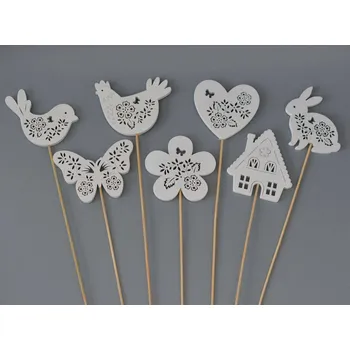 Zápich dřevěné dekorace - BÍLÉ MOTIVY - 1 - PTÁČEK
