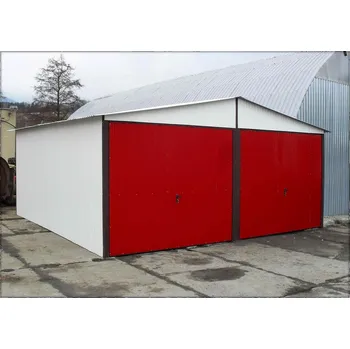 Přístřešek na auto Plechová garáž 6x6 m - sedlová střecha - RAL 9010