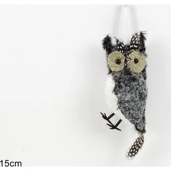 PROHOME - Dekorace sova na zavěšení 15cm šedá