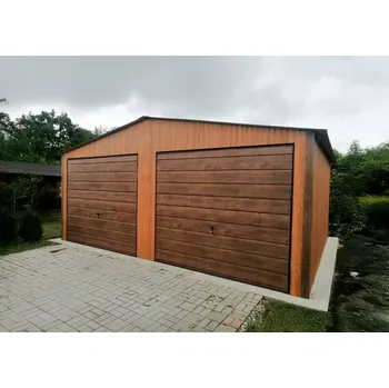 Přístřešek na auto Plechová garáž 7×5m zlatý dub - tmavý ořech