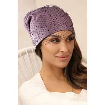 Čepice KRUMLOVANKA Elegantní dámská bavlněná čepice s francouzským závojem W-0633/890 tvavě starorůžová