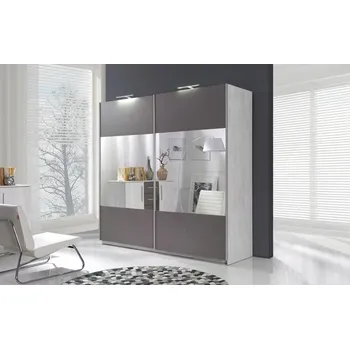 Šatní skříň Šatní skříň se zrcadlem DIONE 225cm Norská borovice / šedá
