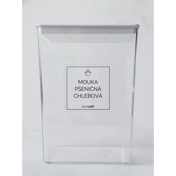 Samolepící etiketa MOUKA PŠENIČNÁ CHLEBOVÁ – průhledná samolepka na dózu, 5 × 5 cm | DomaLEP