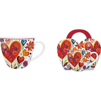 DUO - Hrnek 460ml COLORFUL HEARTS 4 srdce v košíku