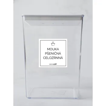 Speciální papír MOUKA PŠENIČNÁ CELOZRNNÁ– průhledná samolepka na dózu, základní písmo, 5 × 5 cm | DomaLEP