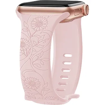 Řemínek na hodinky Řemínek pro Apple Watch Ultra 49mm / 45mm / 44mm / 42mm - silikonový - slunečnice - růžový