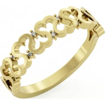 Prsten SOLUNA Romantický zlatý prsten se srdci a zikony ROMANCE žluté zlato VELIKOST: 48 - 15,3 mm