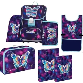 Školní batoh Oxybag Školní sada set Premium Motýl 7 ks Školní batoh , penál, sáček a doplňky 3-70625/07