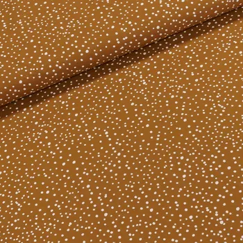 Bavlněný úplet KC1472-053, bílý puntík na karamelové, š.160cm (látka v metráži)