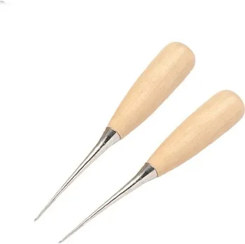Sada 2 ks šídla na kůži s dřevěnou rukojetí Ruční nástroj pro děrování, značení a šití kůže, plátna i papíru