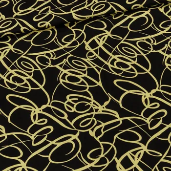 Viskózový úplet 18397/313, žluté krucánky / smyčky na černé, š.150cm (látka v metráži)