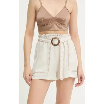 Dámské kraťasy Šortky s příměsí lnu Answear.LAB dámské, béžová barva, high waist 1625..tos 80X, vel. L