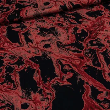 Viskózový úplet 14157/16, červeno-černý mramorový vzor, š.145cm (látka v metráži)