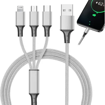Datový kabel Verk 06278_S 3v1 usb kabel pro telefon lightning kabel iphone micro usb typ-c 1,2 m AKCE