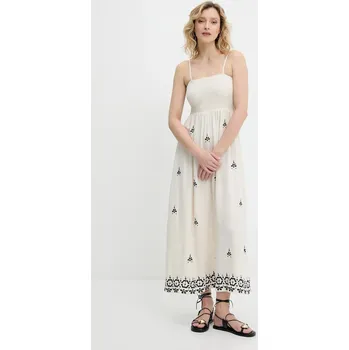 Dámské šaty Lněné šaty Answear.LAB béžová barva, midi CC2493.ums 01X, vel. XL