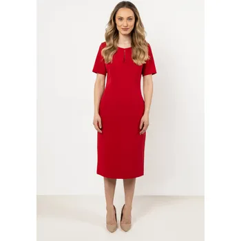 Dámské šaty Klasické midi šaty s krátkým rukávem A706 Barva: Červená, Velikost: L