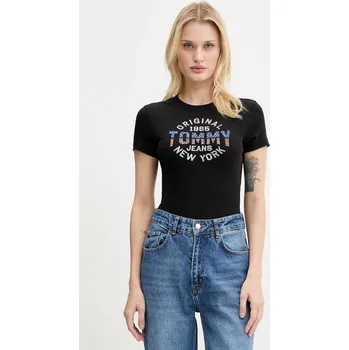 Dámské tričko Tričko Tommy Jeans dámské, černá barva, DW0DW21421 99X, vel. M