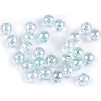 Korálek Plastové korálky s AB efektem Ø8 mm, barva 6 modrá ledová