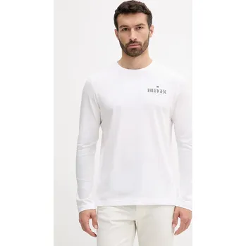 Bavlněné tričko s dlouhým rukávem Tommy Hilfiger bílá barva, s potiskem, MW0MW41293 00X, vel. XXXL